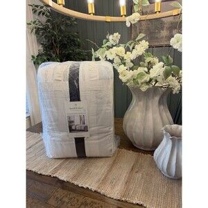 RARE 3pc Full/Queen Pinstripe Comforter & Sham Gray/Cream Hearth & Hand NEW